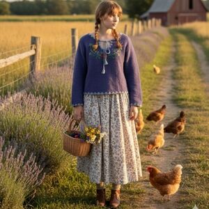 Ark Vintage Y2K Knit Crochet Floral Embroidery Sweater Small Blue